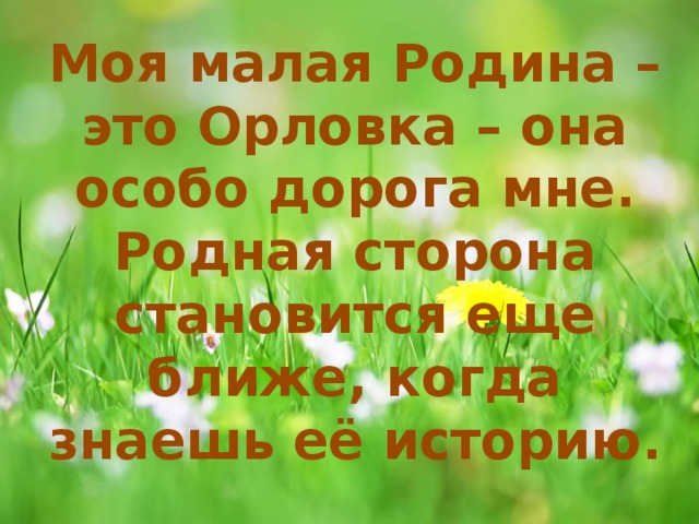 Моя малая Родина – это Орловка – она особо дорога мне. Родная сторона становится еще ближе, когда знаешь её историю.