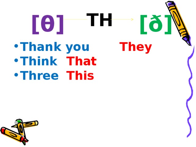 TH [θ] [ð] Thank you    They Think     That Three     This