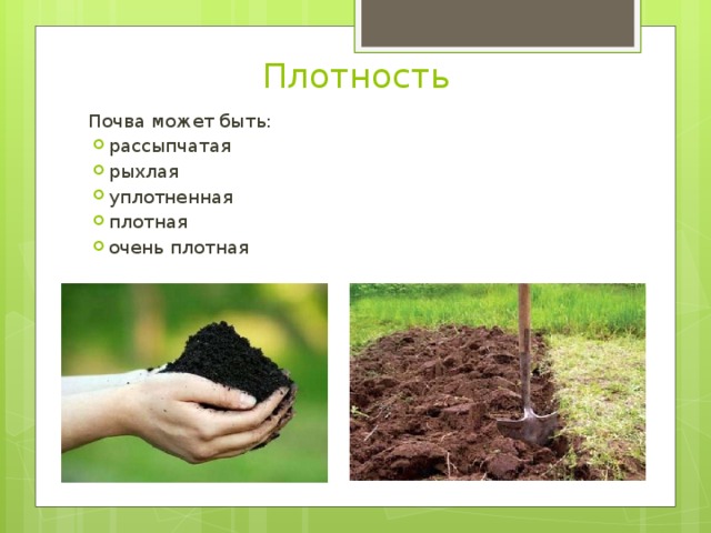 Плотность Почва может быть: