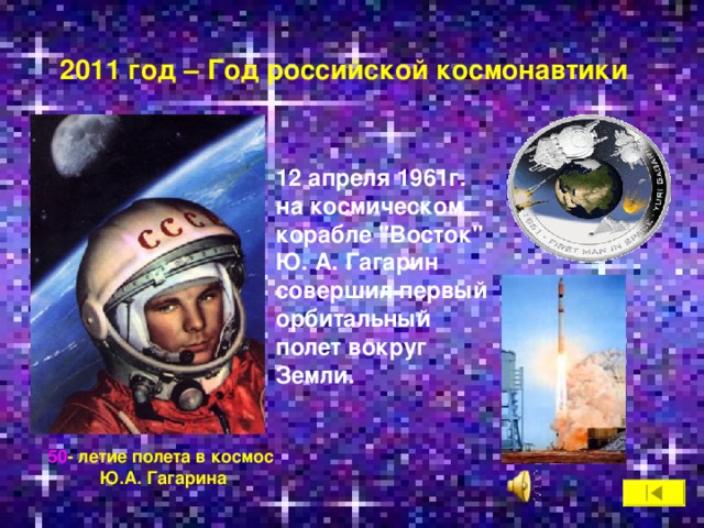 2011 год – Год российской космонавтики 12 апреля 1961г. на космическом корабле 