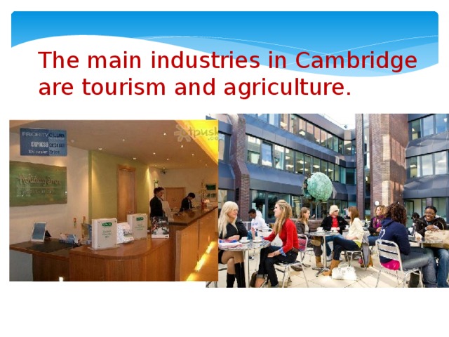 The main industries in Cambridge are tourism and agriculture.