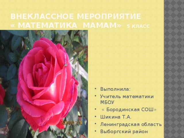 Внеклассное мероприятие « Математика мамам» 5 класс