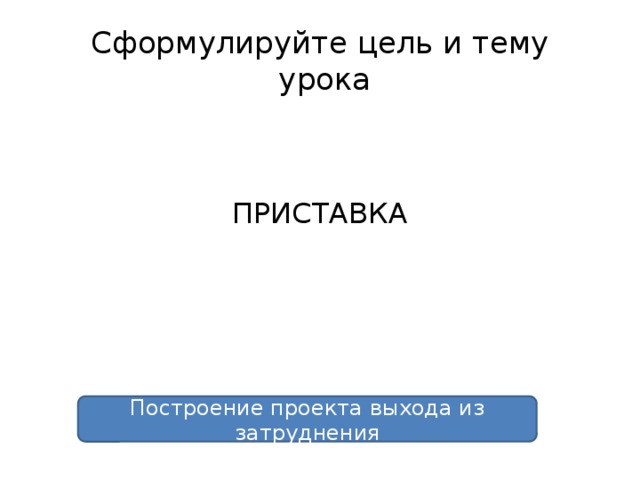 Сформулируйте цель и тему  урока ПРИСТАВКА Построение проекта выхода из затруднения