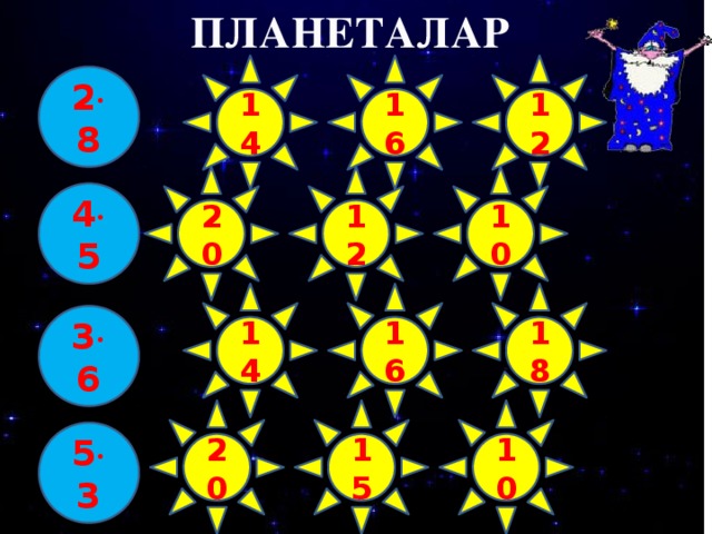 ПЛАНЕТАЛАР 14 16 12 2  8 20 12 10 4  5 14 16 18 3  6 20 15 10 5  3