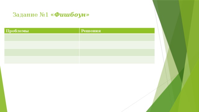 Задание №1 « Фишбоун» Проблемы Решения