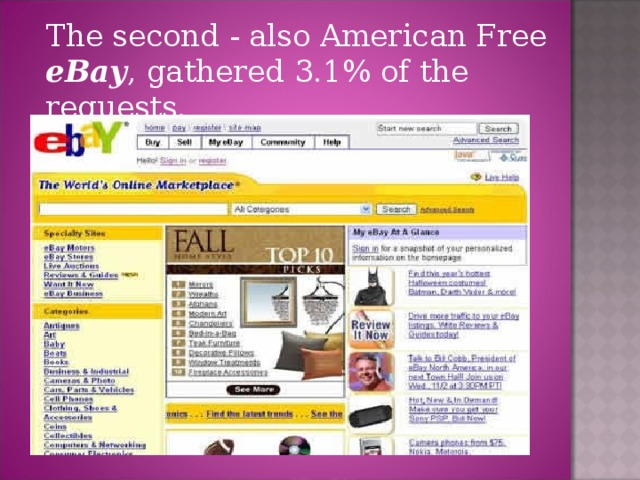 The second - also American Free eBay , gathered 3.1% of the requests.