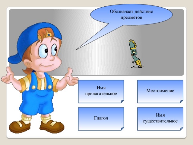 Обозначает действие предметов Имя Местоимение прилагательное Имя Глагол существительное