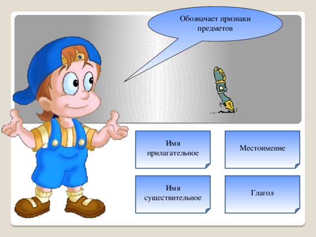 Обозначает признаки предметов Имя Местоимение прилагательное Глагол Имя существительное