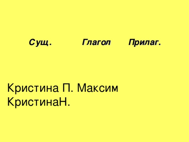 Сущ  .  Глагол   Прилаг. Кристина П. Максим КристинаН.