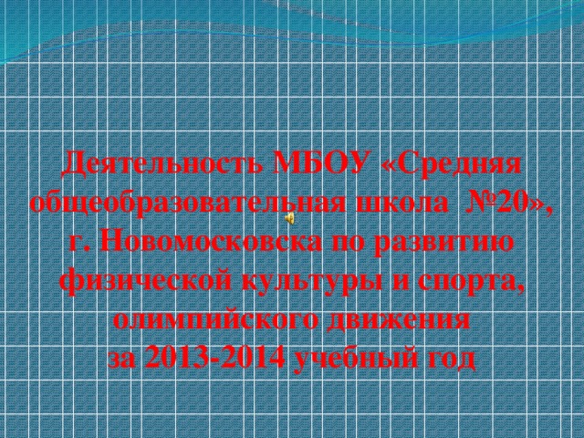 Деятельность МБОУ «Средняя общеобразовательная школа №20»,  г. Новомосковска по развитию физической культуры и спорта, олимпийского движения  за 2013-2014 учебный год