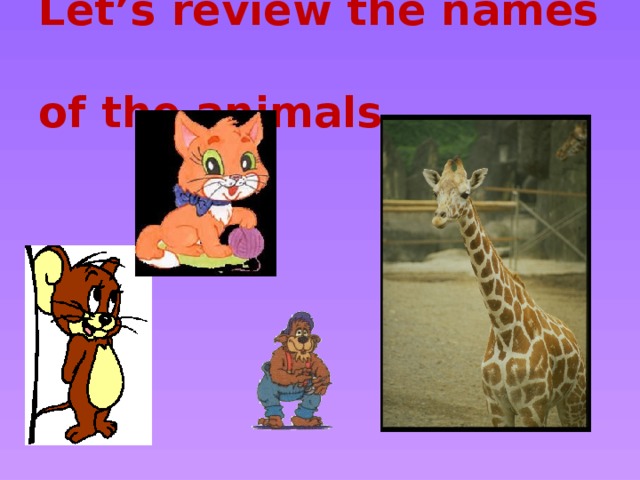 Let’s review the names  of the animals