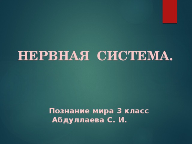 НЕРВНАЯ СИСТЕМА.  Познание мира 3 класс Абдуллаева С. И.