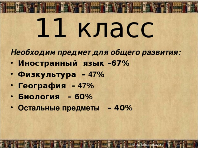 11 класс Необходим предмет для общего развития: