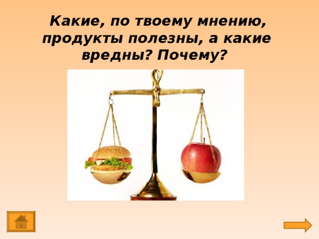 Какие, по твоему мнению, продукты полезны, а какие вредны? Почему?