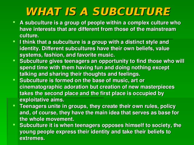 WHAT IS A SUBCULTURE