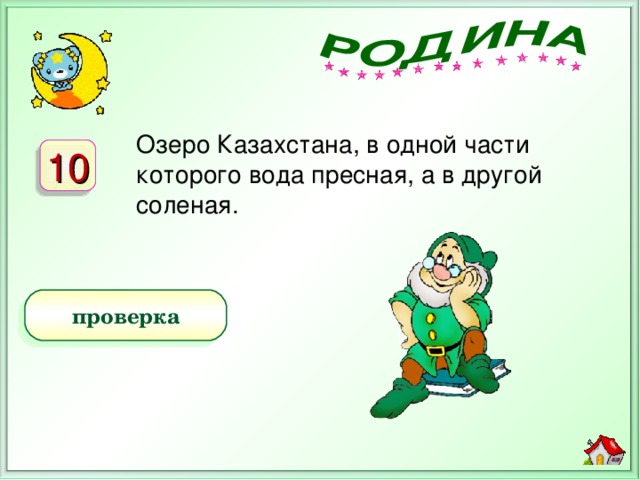 Озеро Казахстана, в одной части которого вода пресная, а в другой соленая. 10 Байконур) проверка Балхаш