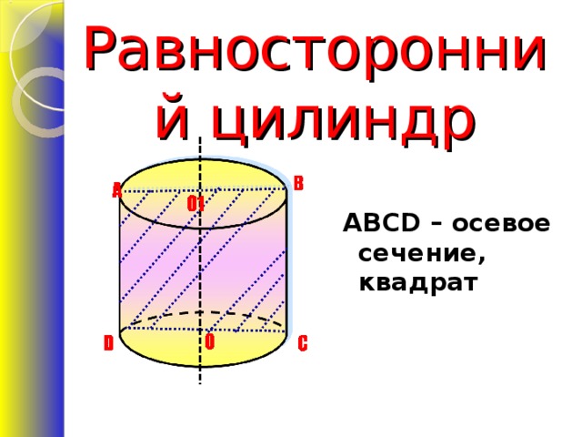 Равносторонний цилиндр ABCD – осевое сечение, квадрат