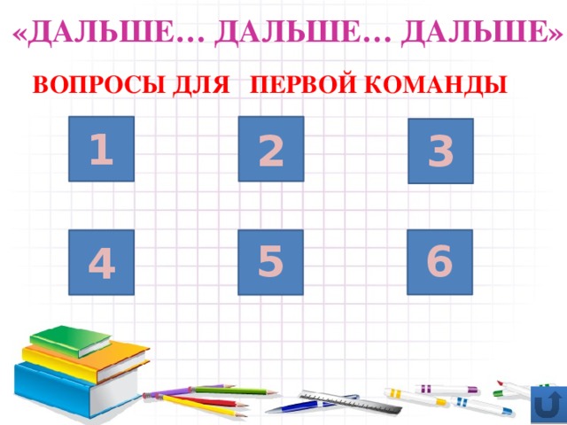 «Дальше… Дальше… Дальше» Вопросы для первой команды 1 2 3 5 6 4