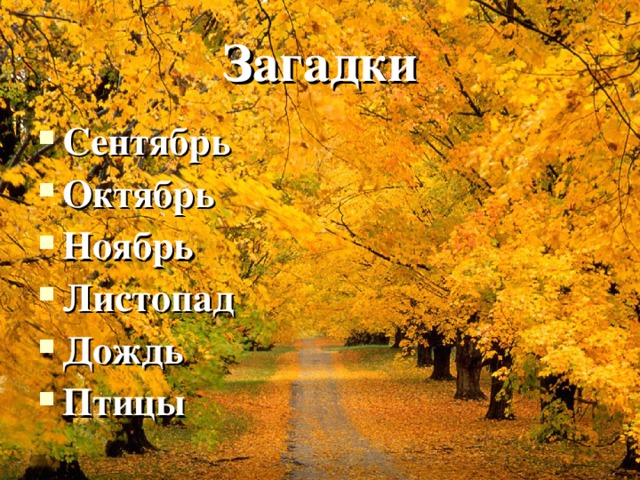 Загадки Сентябрь Октябрь Ноябрь Листопад Дождь Птицы