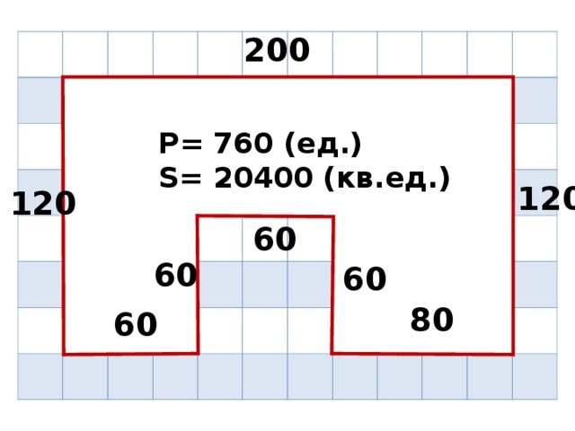 200 Р= 760 (ед.) S = 20400 (кв.ед.) 120 120 60 60 60 80 60