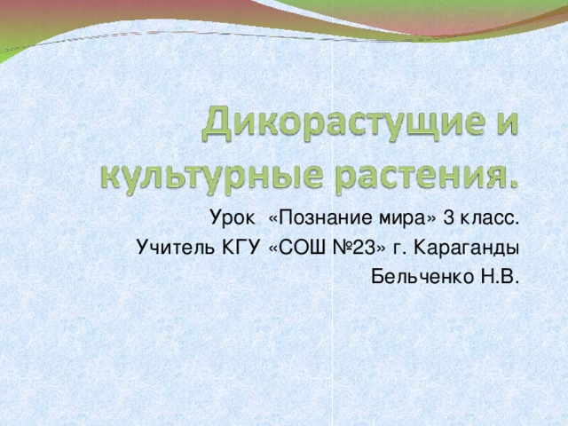 Урок «Познание мира» 3 класс. Учитель КГУ «СОШ №23» г. Караганды  Бельченко Н.В.