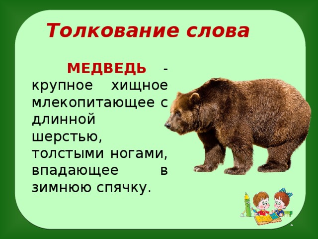 Словарное слово медведь. Толкование слова медведь.