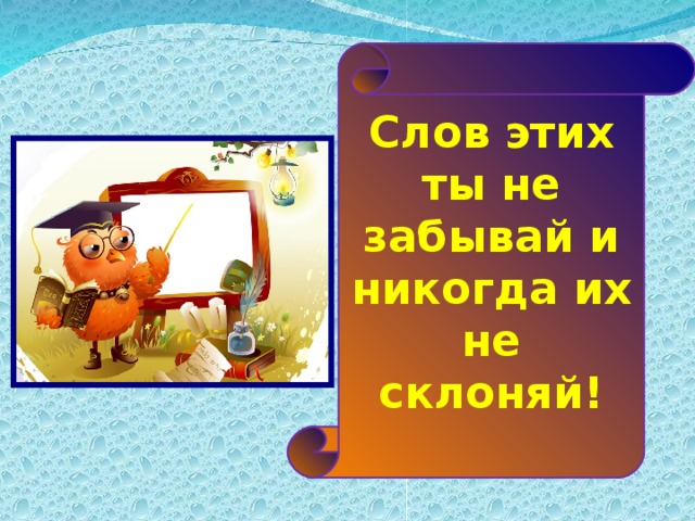 Слов этих ты не забывай и никогда их не склоняй!