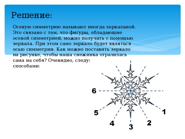 Сколько осей симметрии имеет снежинка изображенная на рисунке