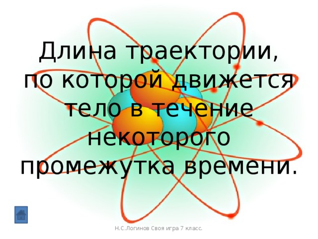 Длина траектории, по которой движется тело в течение некоторого промежутка времени. Н.С.Логинов Своя игра 7 класс.