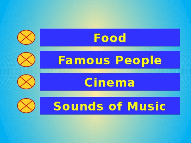Food Famous People Cinema Sounds of Music