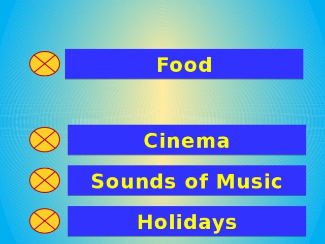 Food Cinema Sounds of Music Holidays