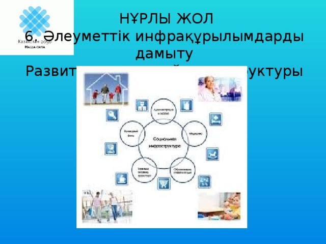 НҰРЛЫ ЖОЛ  6. Әлеуметтік инфрақұрылымдарды дамыту Развитие соцальной инраструктуры