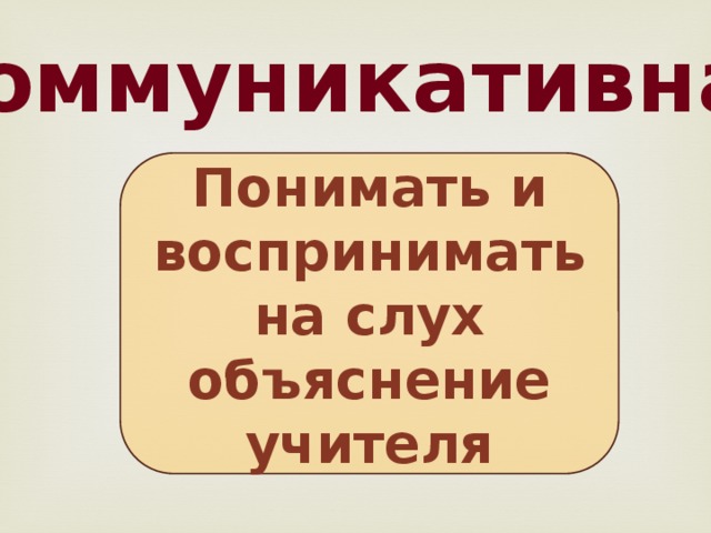 Коммуникативная Понимать и воспринимать на слух объяснение учителя