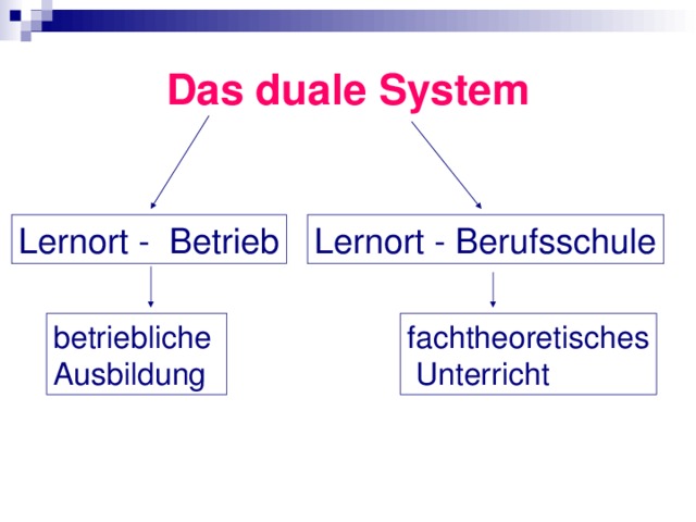 Das duale System Lernort - Betrieb Lernort - Berufsschule fachtheoretisches  Unterricht betriebliche Ausbildung