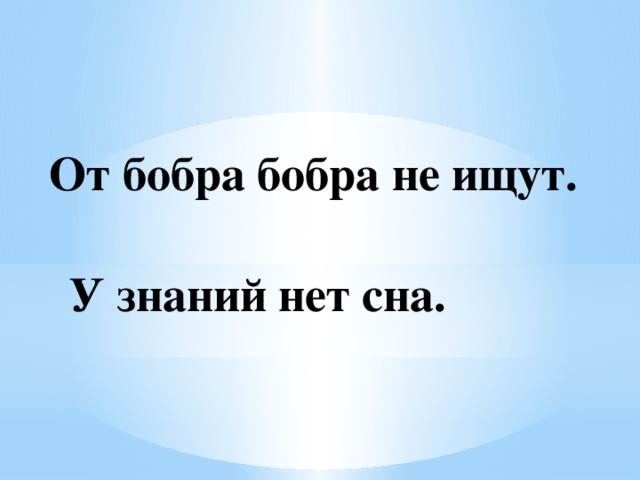 От бобра бобра не ищут. У знаний нет сна.