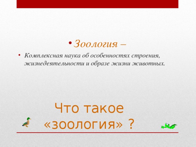 Зоология – Комплексная наука об особенностях строения, жизнедеятельности и образе жизни животных.