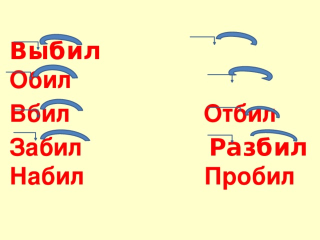 Выбил Обил Вбил Отбил Забил Разбил Набил Пробил