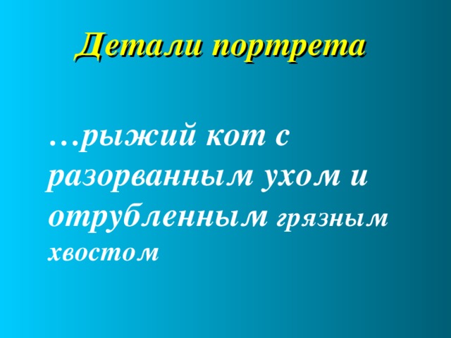 Детали портрета … рыжий кот с разорванным ухом и отрубленным грязным хвостом