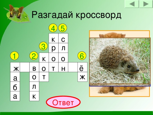 Разгадай кроссворд 4 5 к с р л 3 2 6 1 к о о в н т о ж ё т о ж а л б к а Ответ