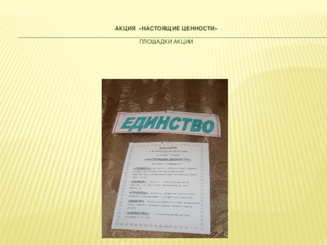 АКЦИЯ «НАСТОЯЩИЕ ЦЕННОСТИ»   ПЛОЩАДКИ АКЦИИ