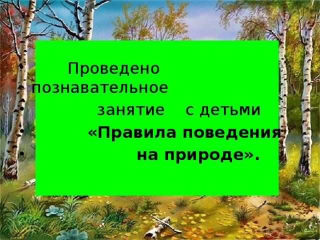 Проведено познавательное  занятие с детьми  «Правила поведения  на природе».