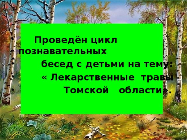 Проведён цикл познавательных  бесед с детьми на тему:  « Лекарственные травы  Томской области».