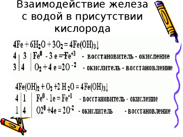 Взаимодействие железа с водой в присутствии кислорода