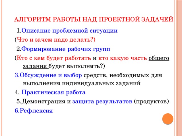 Алгоритм составления проекта для учащихся начальной школы