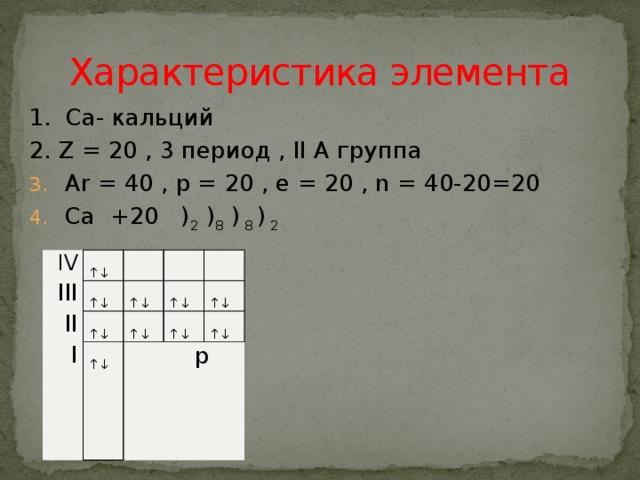 Дайте характеристику элемента кальция по плану