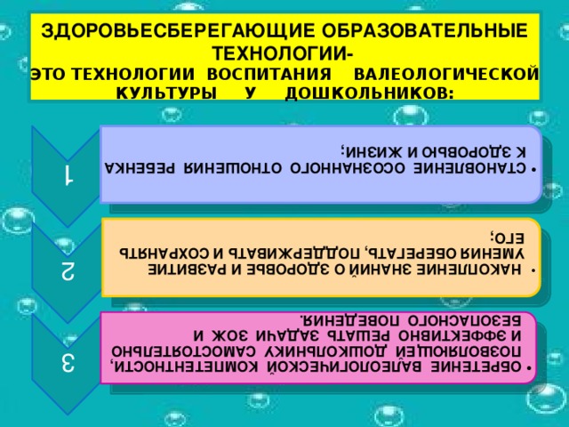 1 СТАНОВЛЕНИЕ ОСОЗНАННОГО ОТНОШЕНИЯ РЕБЕНКА К ЗДОРОВЬЮ И ЖИЗНИ; СТАНОВЛЕНИЕ ОСОЗНАННОГО ОТНОШЕНИЯ РЕБЕНКА К ЗДОРОВЬЮ И ЖИЗНИ; 2  НАКОПЛЕНИЕ ЗНАНИЙ О ЗДОРОВЬЕ И РАЗВИТИЕ УМЕНИЯ ОБЕРЕГАТЬ, ПОДДЕРЖИВАТЬ И СОХРАНЯТЬ ЕГО;  НАКОПЛЕНИЕ ЗНАНИЙ О ЗДОРОВЬЕ И РАЗВИТИЕ УМЕНИЯ ОБЕРЕГАТЬ, ПОДДЕРЖИВАТЬ И СОХРАНЯТЬ ЕГО; 3 ОБРЕТЕНИЕ ВАЛЕОЛОГИЧЕСКОЙ КОМПЕТЕНТНОСТИ, ПОЗВОЛЯЮЩЕЙ ДОШКОЛЬНИКУ САМОСТОЯТЕЛЬНО И ЭФФЕКТИВНО РЕШАТЬ ЗАДАЧИ ЗОЖ И БЕЗОПАСНОГО ПОВЕДЕНИЯ. ОБРЕТЕНИЕ ВАЛЕОЛОГИЧЕСКОЙ КОМПЕТЕНТНОСТИ, ПОЗВОЛЯЮЩЕЙ ДОШКОЛЬНИКУ САМОСТОЯТЕЛЬНО И ЭФФЕКТИВНО РЕШАТЬ ЗАДАЧИ ЗОЖ И БЕЗОПАСНОГО ПОВЕДЕНИЯ.  ЗДОРОВЬЕСБЕРЕГАЮЩИЕ ОБРАЗОВАТЕЛЬНЫЕ ТЕХНОЛОГИИ-  ЭТО ТЕХНОЛОГИИ ВОСПИТАНИЯ ВАЛЕОЛОГИЧЕСКОЙ КУЛЬТУРЫ У ДОШКОЛЬНИКОВ: