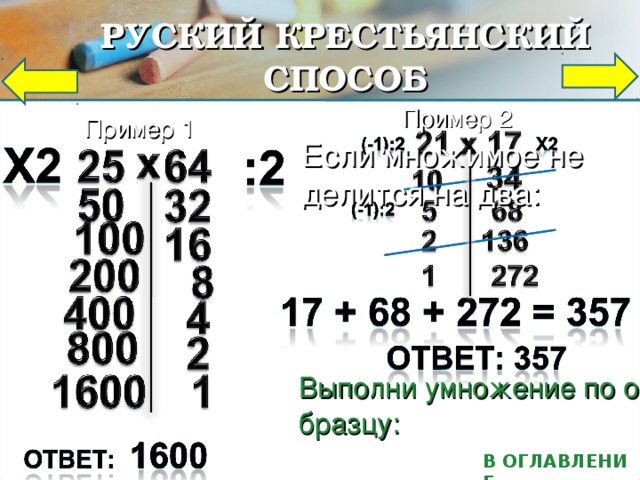 «МАЛЫЙ ЗАМОК» Выполни умножение  по образцу: Проверь: В ОГЛАВЛЕНИЕ 6