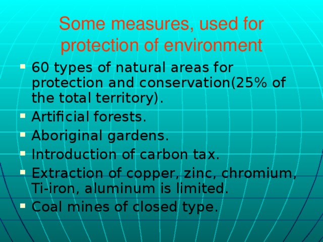 Some measures, used for protection of environment