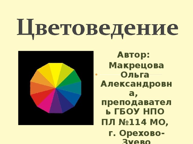 Автор: Макрецова Ольга Александровна, преподаватель ГБОУ НПО ПЛ №114 МО, г. Орехово-Зуево