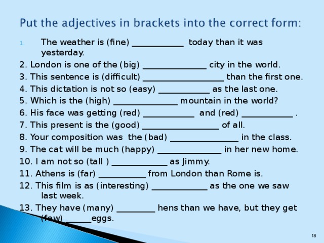 Put adjectives into correct forms. Сравнительная степень в английском упражнения. Exercises sravnitelniy stepen prilagatelnix. Степени прилагательных тест. Сравнительная степень прилагательных упражнения.